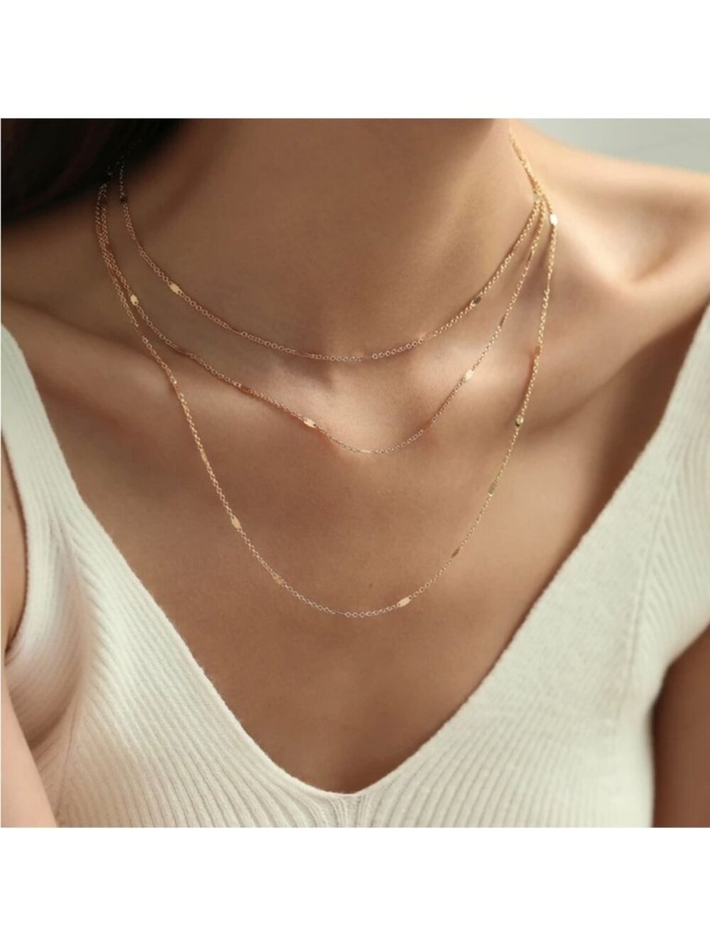 Gold 1pc Layered Chain Necklace
